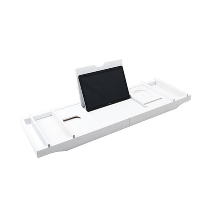 Bathtub Rack Bamboo Telescopic Multi Use Phone Tablet Holder White 75-109 x 23cm