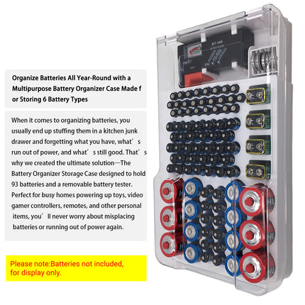 Battery Storage Box With Capacity Tester Organizer for Batteries Home Office Use