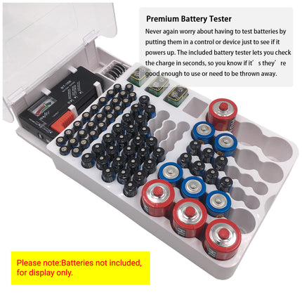 Battery Storage Box With Capacity Tester Organizer for Batteries Home Office Use