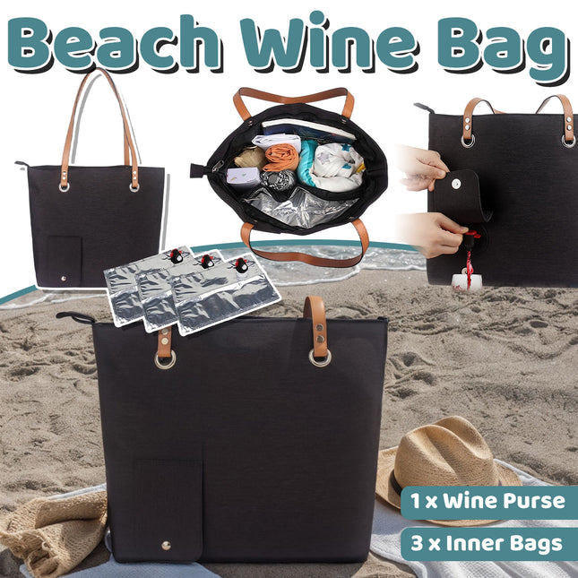 Portable Beach Handheld Wine Bag Durable Easy to Clean for Travel Picnic Use