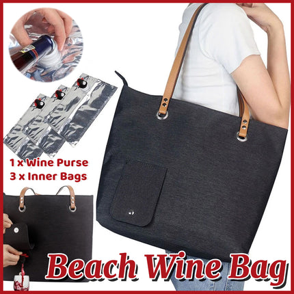 Portable Beach Handheld Wine Bag Durable Easy to Clean for Travel Picnic Use