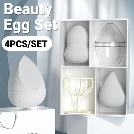 4pcs Makeup Egg Set with Puff Organizer Beauty Sponge Set for Makeup Application