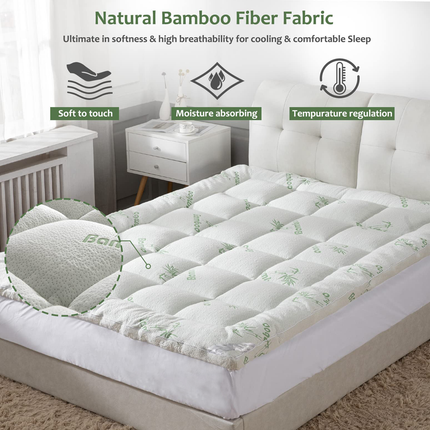 Quilted Bamboo Fiber Mattress Protector Air Layer Soft Washable Bedding Cover