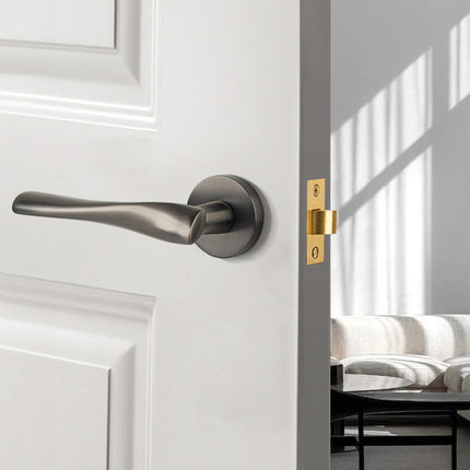 Brass Door Handle Lock Set Bedroom Interior Bathroom Privacy Modern Door Lock