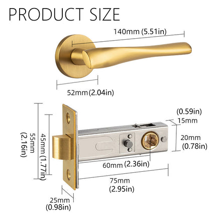 Brass Door Handle Lock Set Bedroom Interior Bathroom Privacy Modern Door Lock