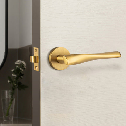 Brass Door Handle Lock Set Bedroom Interior Bathroom Privacy Modern Door Lock