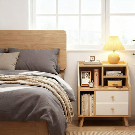 Modern Minimalist Bedside Table Bedroom Nightstand with Storage Drawer Shelf