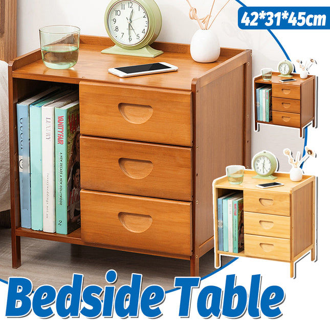 Bamboo Bedside Table with Drawer Sturdy Storage Organizer for Home Bedroom Use