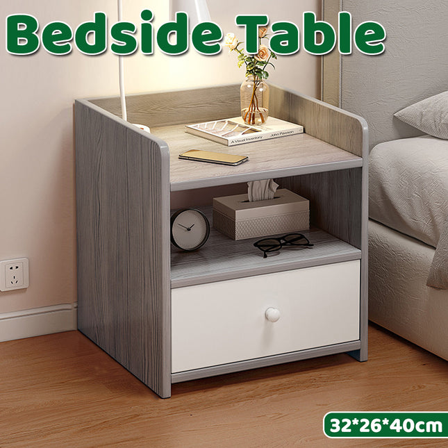 Nightstand Bedroom Side Cabinet Double Lockable Drawer Storage Bedside Cabinet