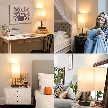 Modern Fabric Bedside Table Lamp Soft Light Bedroom Nightstand Lighting Decor