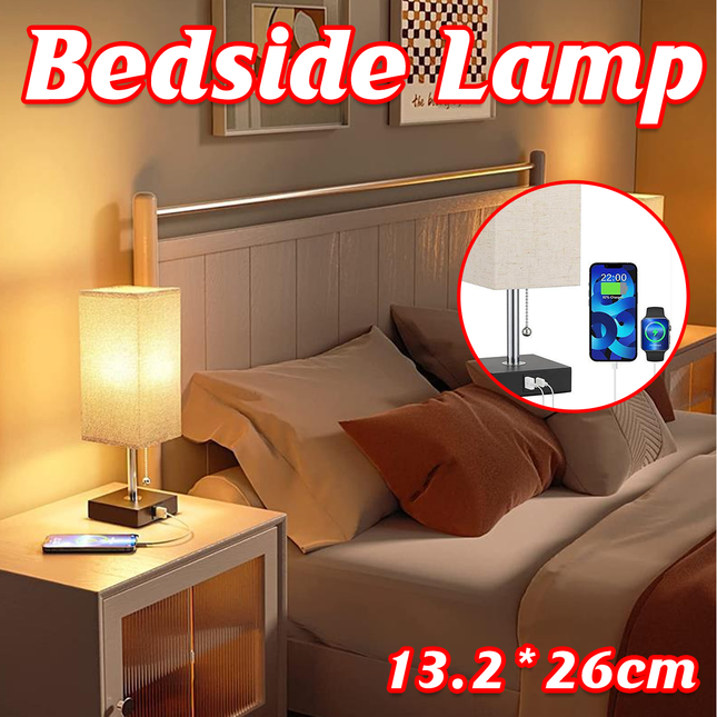 Modern Fabric Bedside Table Lamp Soft Light Bedroom Nightstand Lighting Decor