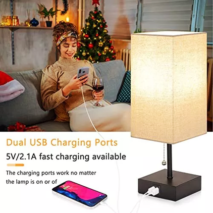 Modern Fabric Bedside Table Lamp Soft Light Bedroom Nightstand Lighting Decor