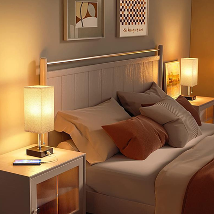 Modern Fabric Bedside Table Lamp Soft Light Bedroom Nightstand Lighting Decor