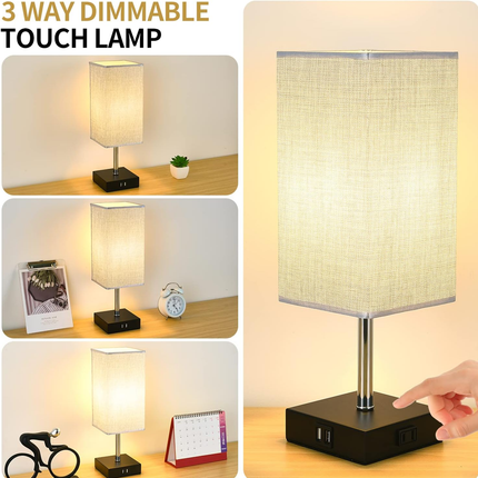 Modern Fabric Bedside Table Lamp Soft Light Bedroom Nightstand Lighting Decor