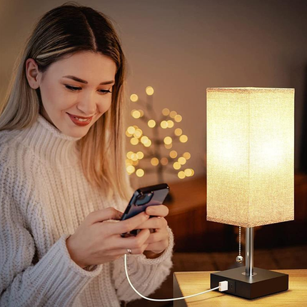 Modern Fabric Bedside Table Lamp Soft Light Bedroom Nightstand Lighting Decor