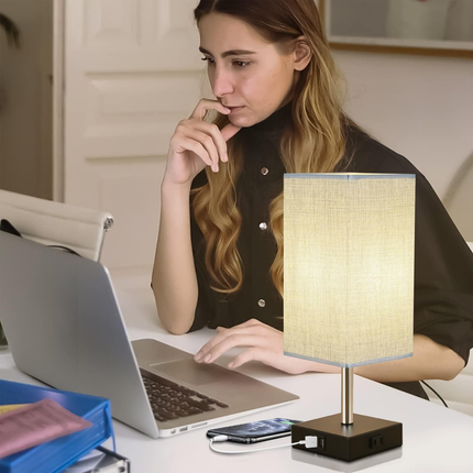 Modern Fabric Bedside Table Lamp Soft Light Bedroom Nightstand Lighting Decor