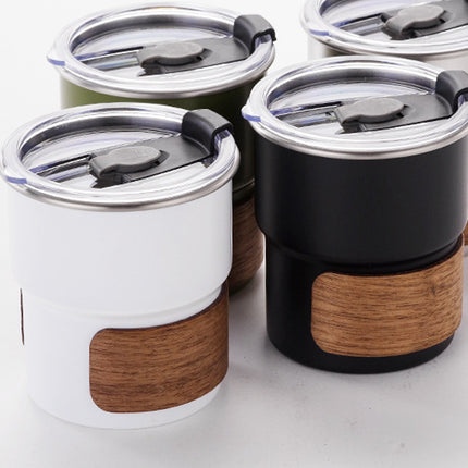 Camping Tumbler Insulated Cup 300ml Flip Lid Wood Grain Coffee Beer 3 Colours