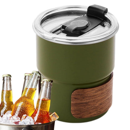 Camping Tumbler Insulated Cup 300ml Flip Lid Wood Grain Coffee Beer 3 Colours