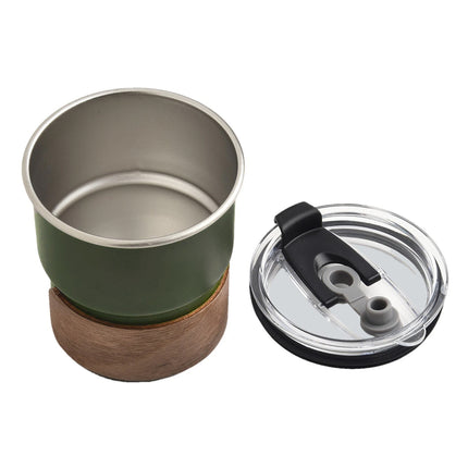 Camping Tumbler Insulated Cup 300ml Flip Lid Wood Grain Coffee Beer 3 Colours