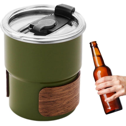 Camping Tumbler Insulated Cup 300ml Flip Lid Wood Grain Coffee Beer 3 Colours