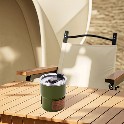 Camping Tumbler Insulated Cup 300ml Flip Lid Wood Grain Coffee Beer 3 Colours