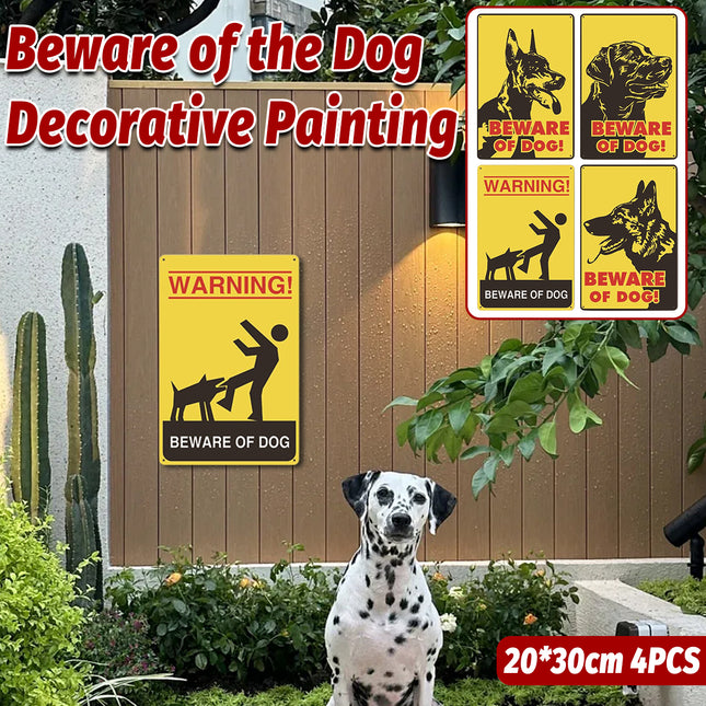 4PCS Vintage Metal Wall Art Beware Of Dog Retro Style For Home Garden Decor Sign