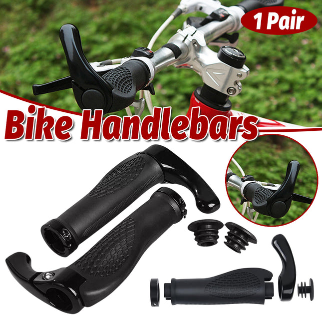 Mountain Bike Handlebar Grips Lock On Horn Style Grip Cover with Bar Ends Pair
