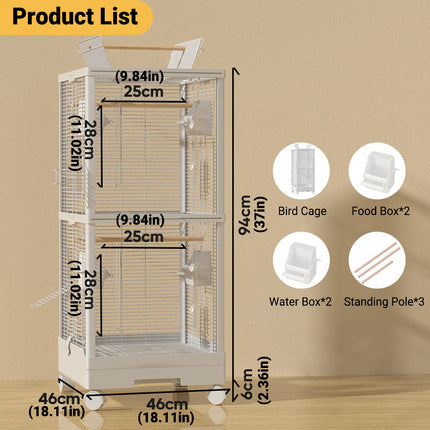 Bird Cage Double Layer Metal Villa Large Size Aviary House for Parrot Pet Indoor
