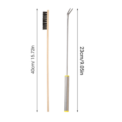 2pcs Bird Cage Cleaning Tool Set Bamboo Brush Stainless Steel Scraper Fork