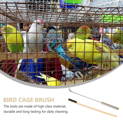 2pcs Bird Cage Cleaning Tool Set Bamboo Brush Stainless Steel Scraper Fork