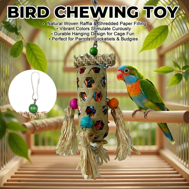 Bamboo Woven Parrot Foraging Toy Shredding Bird Toy with Bell and Hanging Hook