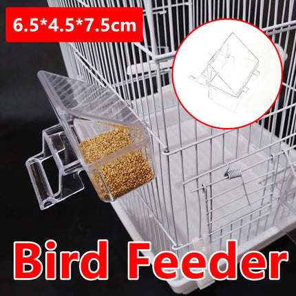 Bird Cage Feeder Hanging Type Clear Plastic Anti Spill with Hook for Birds Cage