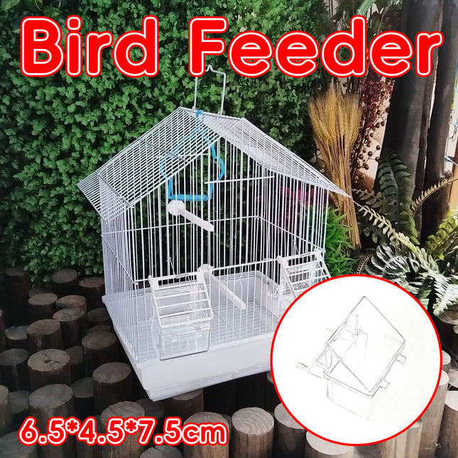 Bird Cage Feeder Hanging Type Clear Plastic Anti Spill with Hook for Birds Cage