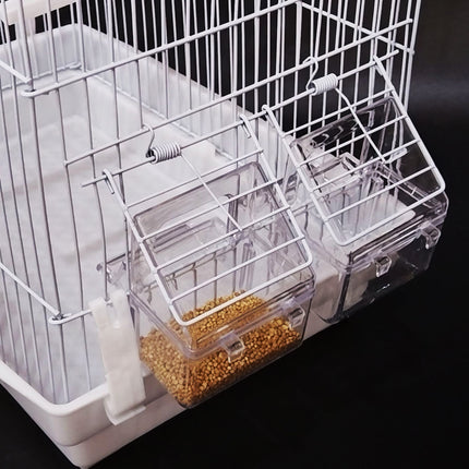 Bird Cage Feeder Hanging Type Clear Plastic Anti Spill with Hook for Birds Cage