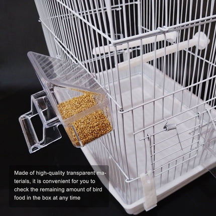 Bird Cage Feeder Hanging Type Clear Plastic Anti Spill with Hook for Birds Cage