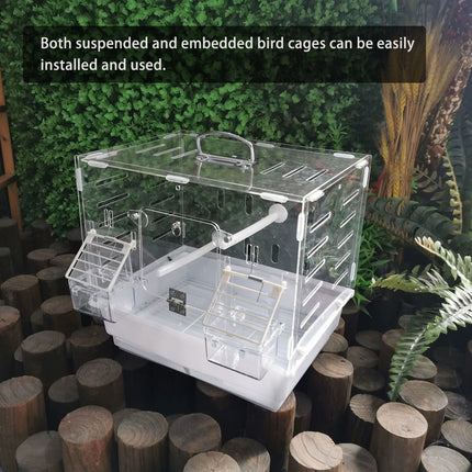 Bird Cage Feeder Hanging Type Clear Plastic Anti Spill with Hook for Birds Cage