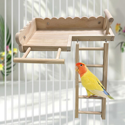 Parrot Wooden Climbing Ladder Platform Bed Stand Toy Bird Cage Resting Training