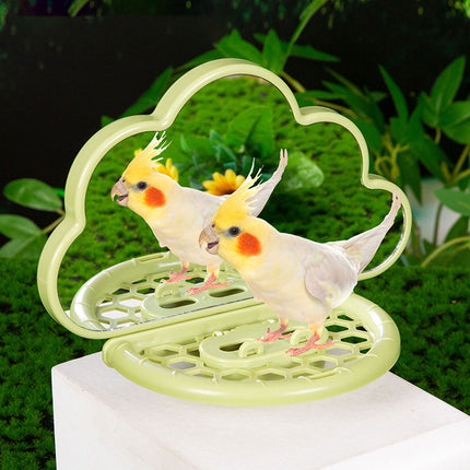 Parrot Bird Mirror Toy Stand Platform Perch Mirror Station Cage Training Play