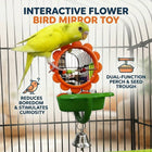 Flower Bird Mirror Toy with Seed Cup Bell and Perch for Budgies Small Parrots