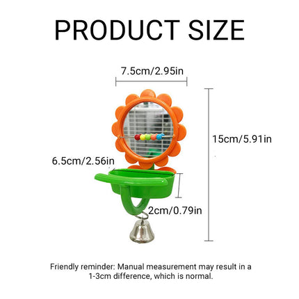 Flower Bird Mirror Toy with Seed Cup Bell and Perch for Budgies Small Parrots