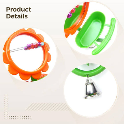 Flower Bird Mirror Toy with Seed Cup Bell and Perch for Budgies Small Parrots