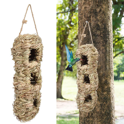 Handwoven Hanging Birdhouse Peanut Shape Hay Nest Outdoor Garden Shelter