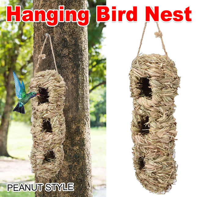 Handwoven Hanging Birdhouse Peanut Shape Hay Nest Outdoor Garden Shelter