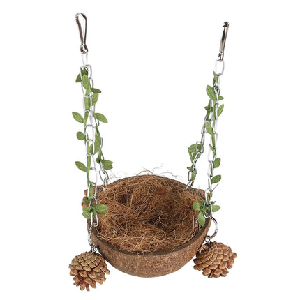 Coconut Birdhouse Swing Hammock Toy for Birds Natural Wooden Nest for Parrots