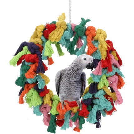 Cotton Rope Ring Bird Chew Toy Parrot Swing Hanging Cage Play Perch Pet Toy