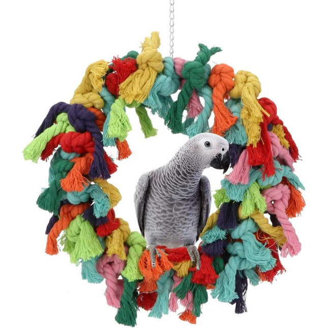 Cotton Rope Ring Bird Chew Toy Parrot Swing Hanging Cage Play Perch Pet Toy