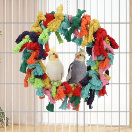 Cotton Rope Ring Bird Chew Toy Parrot Swing Hanging Cage Play Perch Pet Toy