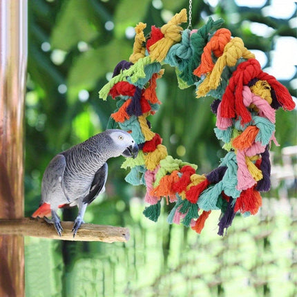 Cotton Rope Ring Bird Chew Toy Parrot Swing Hanging Cage Play Perch Pet Toy