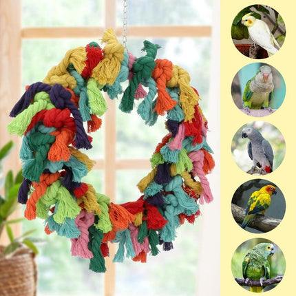 Cotton Rope Ring Bird Chew Toy Parrot Swing Hanging Cage Play Perch Pet Toy