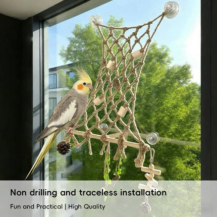 Parrot Hemp Rope Climbing Perch Bird Cage Suction Cup Net 34x25x12cm
